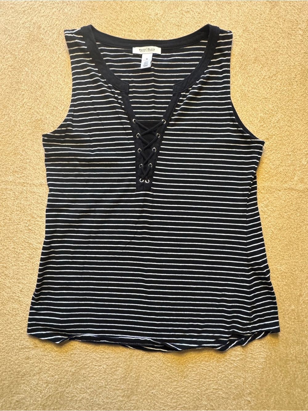 White House Black Market Black & White Striped Lace-Up Tank